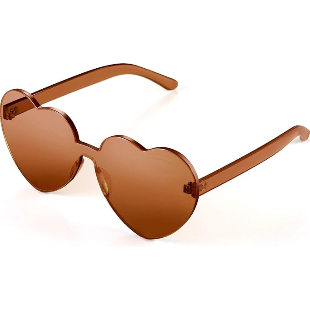Stylish transparent heart-shaped frameless sunglasses for women. Trendy accessory.
