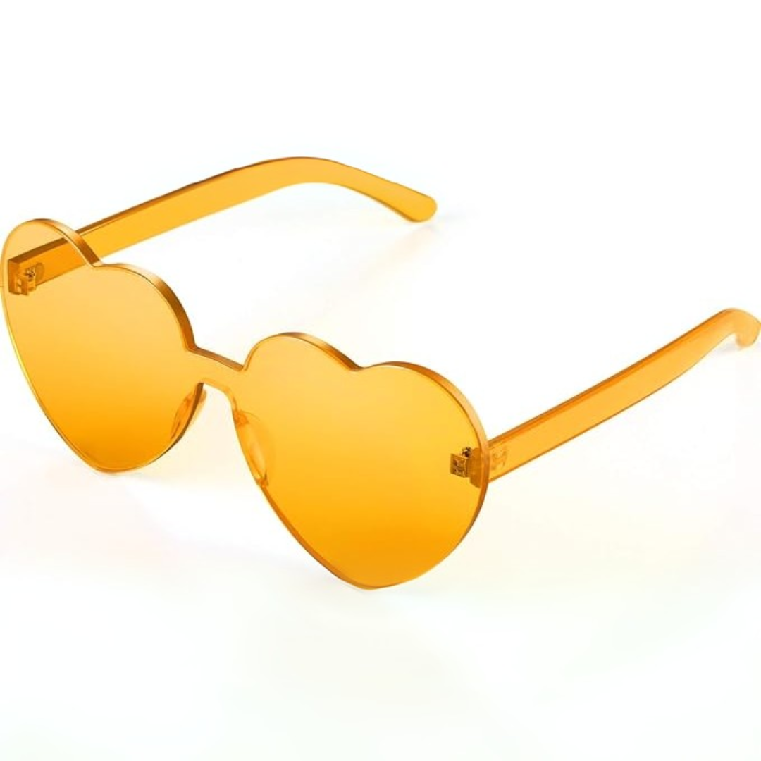 Women's trendy festival transparent rimless heart sunglasses. Fashion eyewear.