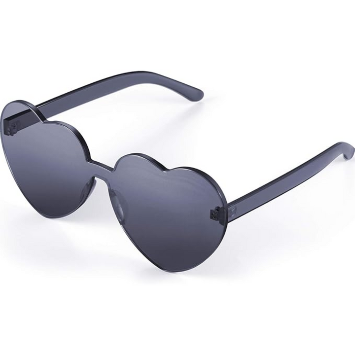 Lightweight transparent heart sunglasses for women. Rimless, trendy festival eyewear.