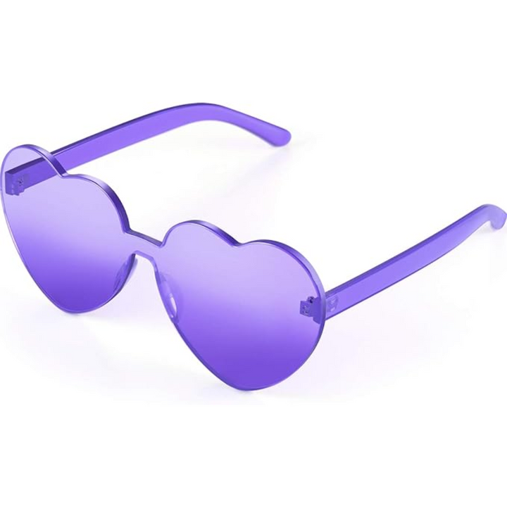 Trendy women's clear heart sunglasses. Rimless, stylish, perfect for festivals & fashion.