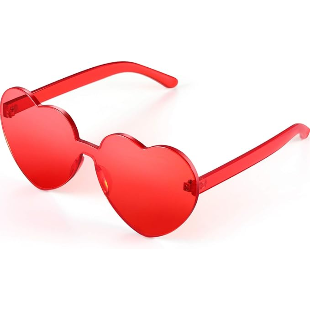 Transparent heart-shaped rimless sunglasses. Women's fashionable festival eyewear.