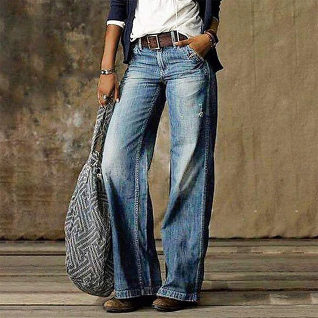 Women's trendy high-waisted wide-leg jeans for a chic casual style and comfortable relaxed fit.
