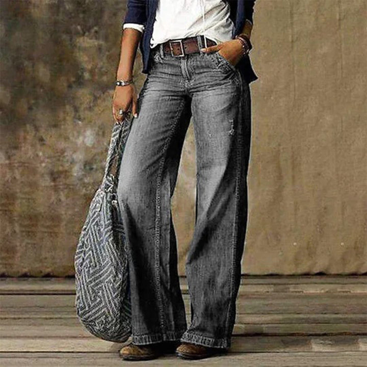 Comfortable high-waisted wide-leg jeans for women, offering a trendy and relaxed fit for any casual occasion.