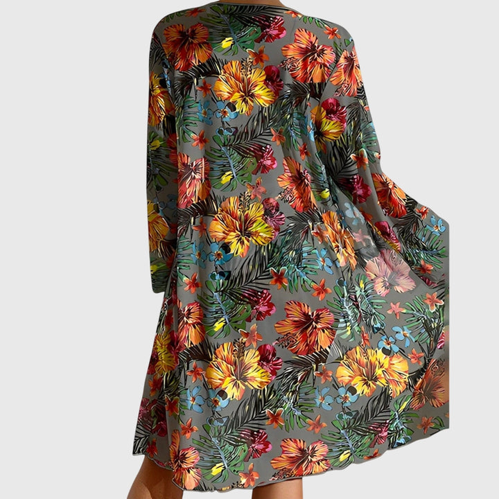 Vibrant women's floral tropical print bikini set, a must-have two-piece swimsuit for summer beachwear.
