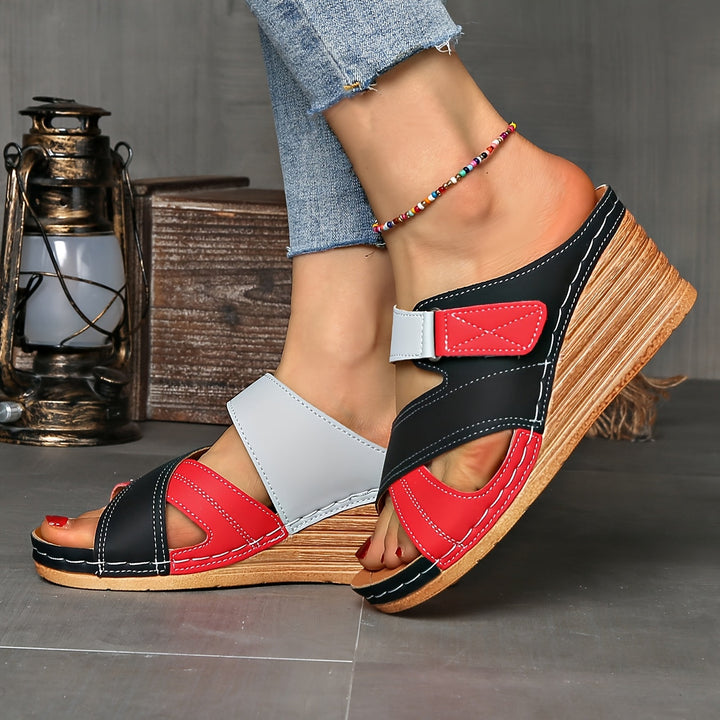 Women's casual two-tone wedge slides, easy slip-on summer shoes.