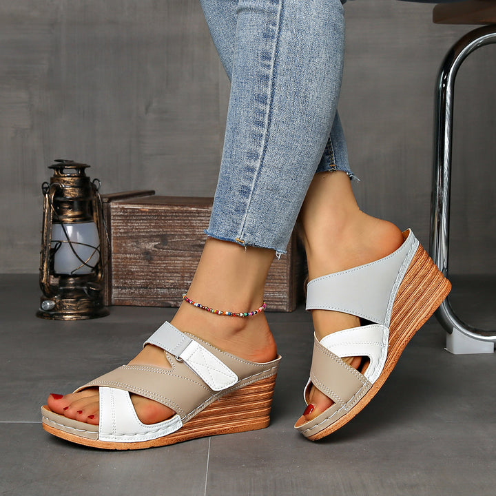Women's comfortable two-tone wedge sandals, best for all-day summer wear.