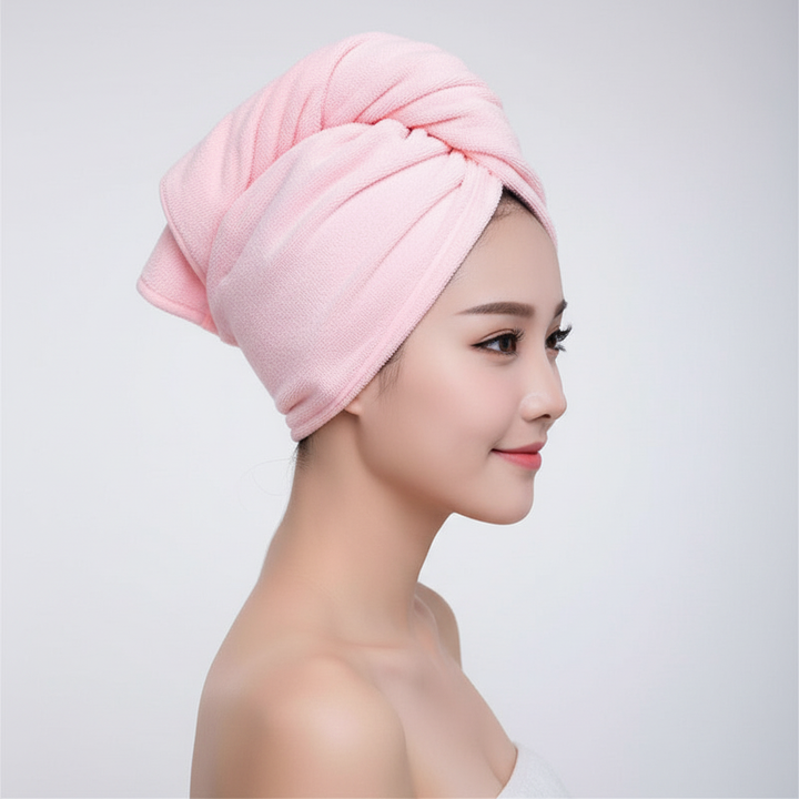 HairMagic ultra-absorbent microfiber hair towel for women, ensuring quick and gentle drying.