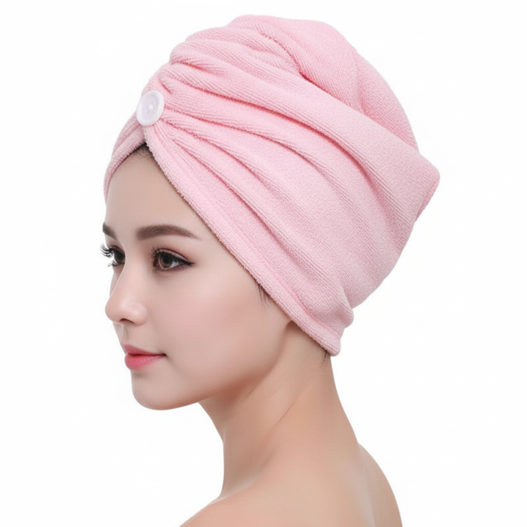 Gentle microfiber hair drying towel for women, ultra-absorbent to protect hair and reduce frizz.