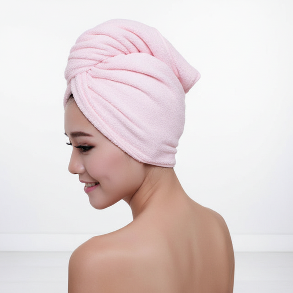 Women's fast-drying microfiber hair wrap towel, super absorbent for healthy hair care.