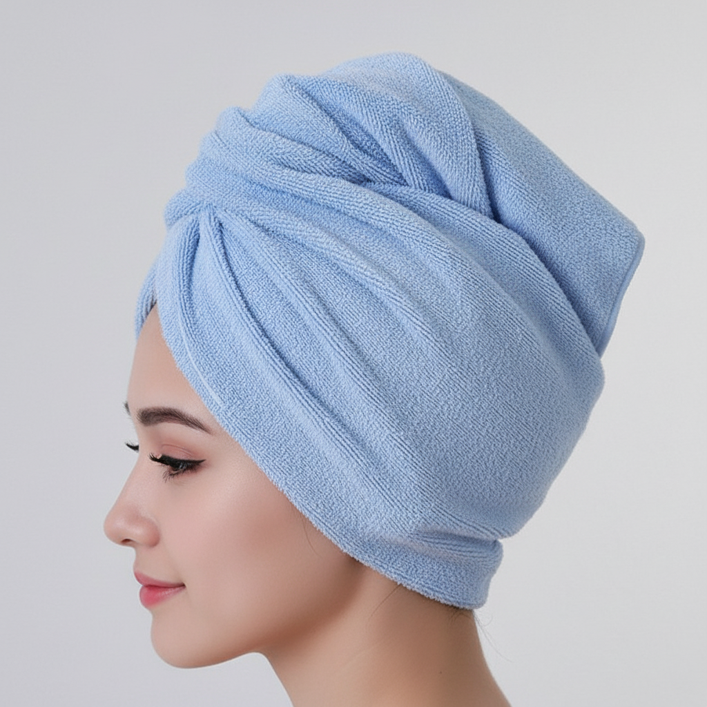 Damage-free microfiber hair towel, ultra-absorbent head wrap for women's healthy hair care.
