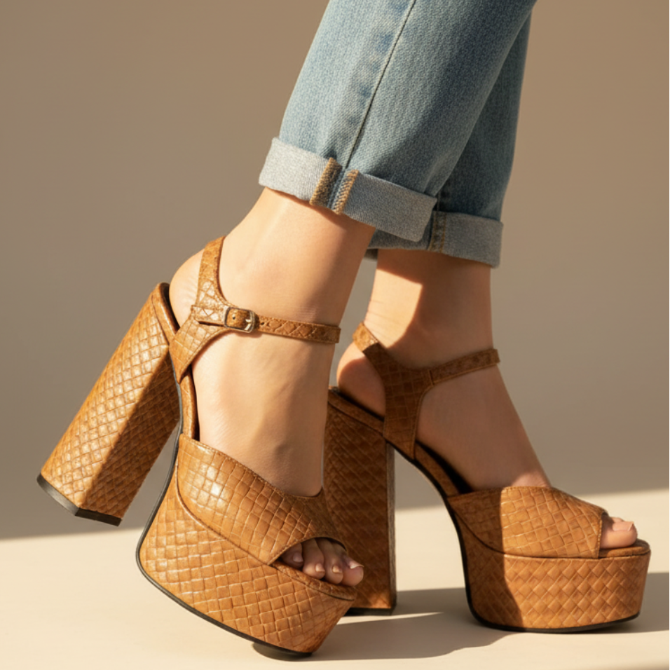 Full view of women's fashion platform sandals, perfect for summer parties & dress events.