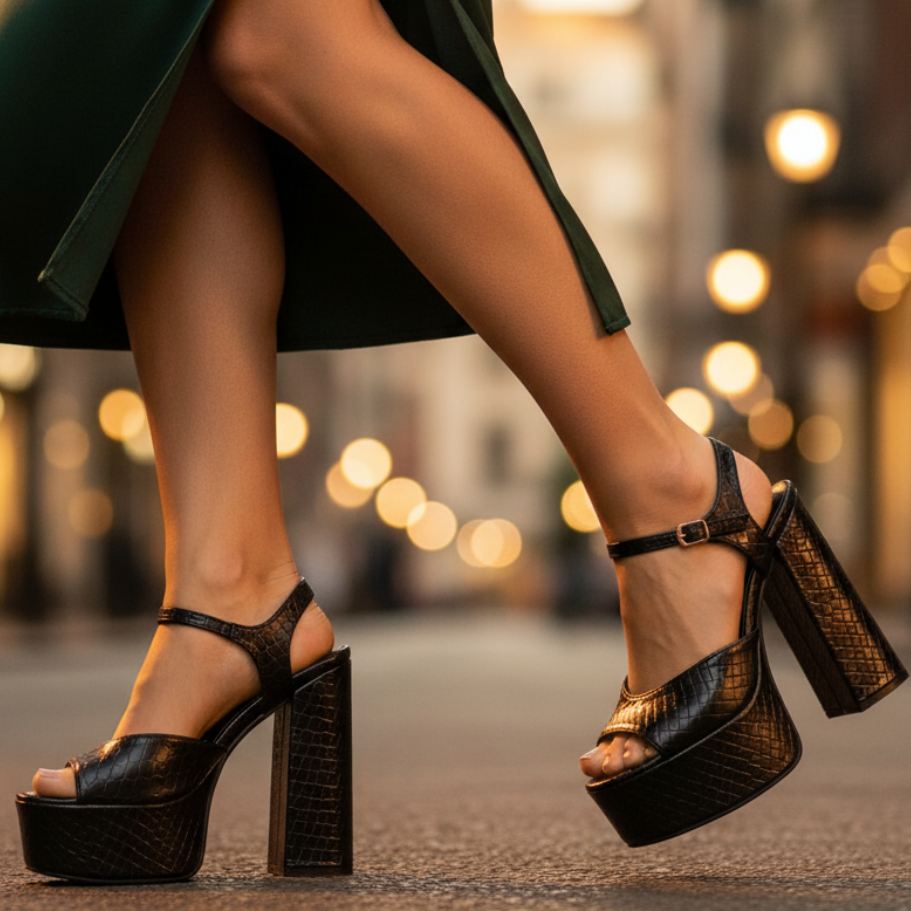 Trendy women's open-toe block heel platform sandals, ideal for summer fashion & parties.