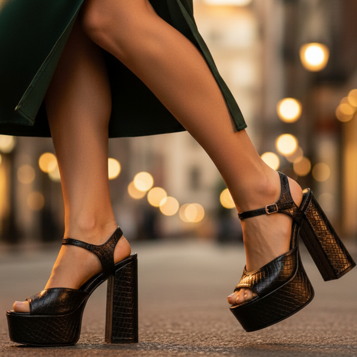Trendy women's open-toe block heel platform sandals, ideal for summer fashion & parties.