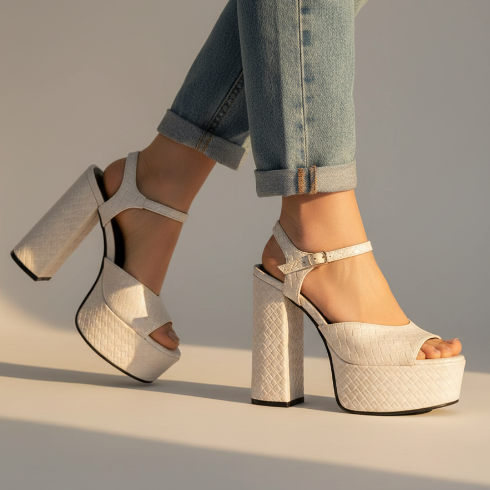 Stylish women's platform sandals, perfect for parties & evening wear, with a high block heel.