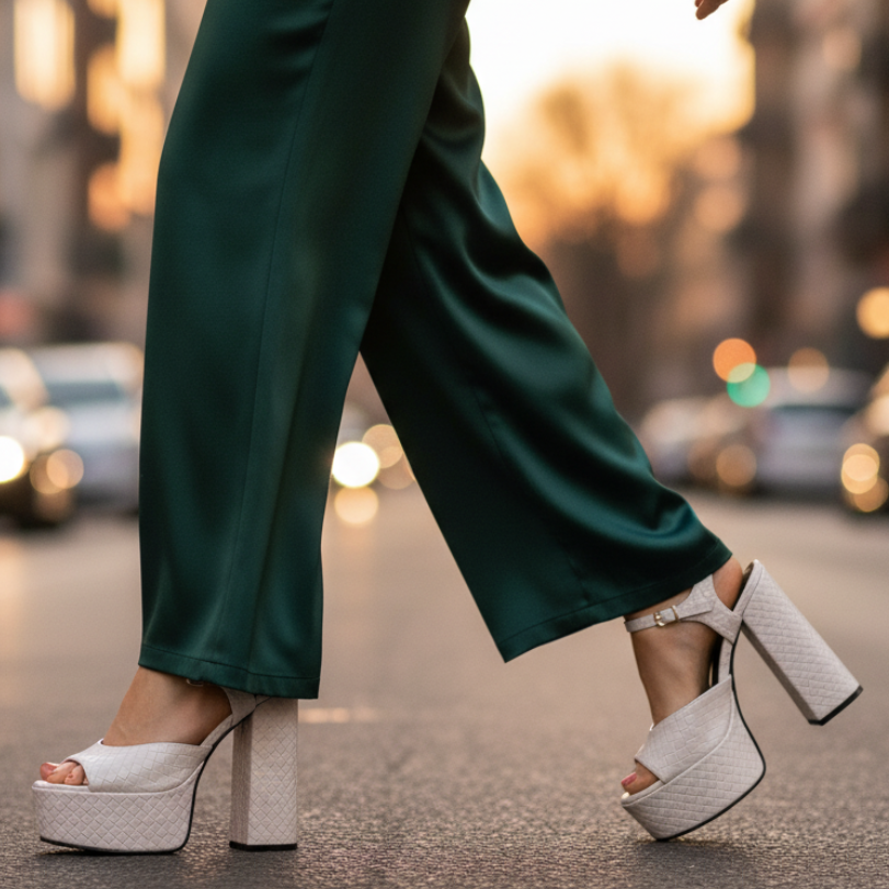 Elegant women's heeled sandals featuring a sturdy block heel, platform, & secure ankle buckle.