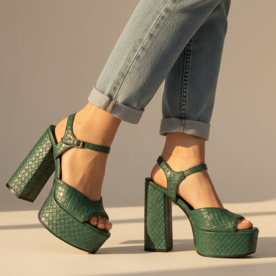 Chic women's party shoes: ultra high block heel platform sandals for a stunning evening look.