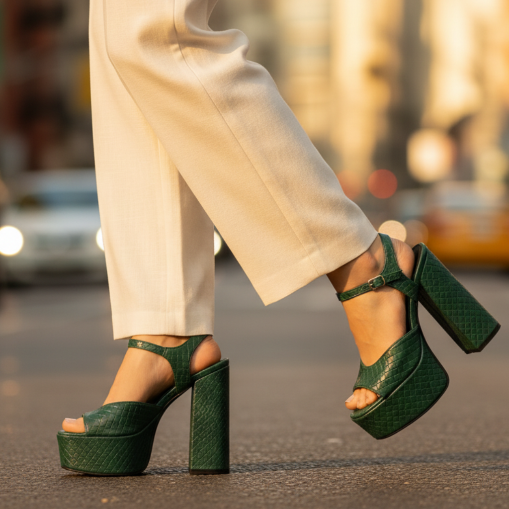 Women's open-toe platform sandals with an ultra high block heel & adjustable ankle strap.