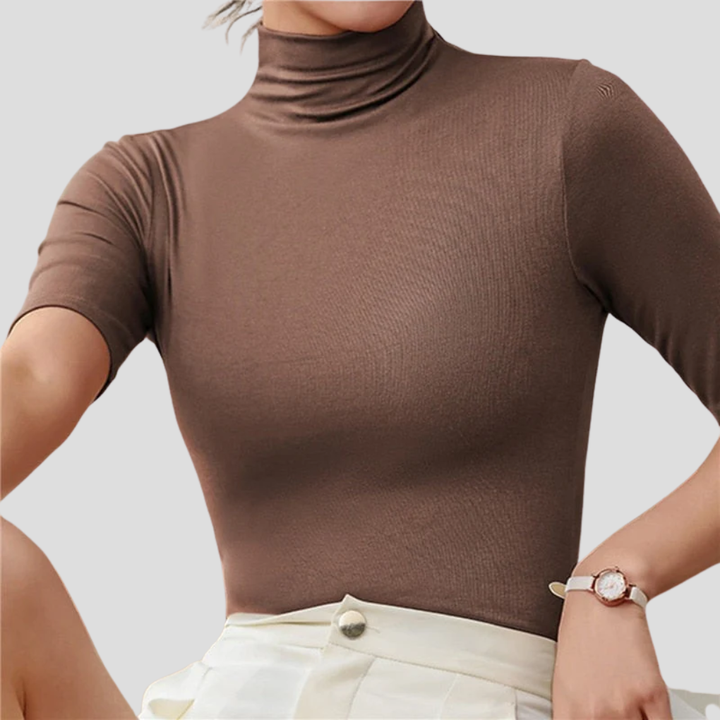 Women's ultra-thin seamless turtleneck, long sleeve top for slim fit layering & everyday elegance.