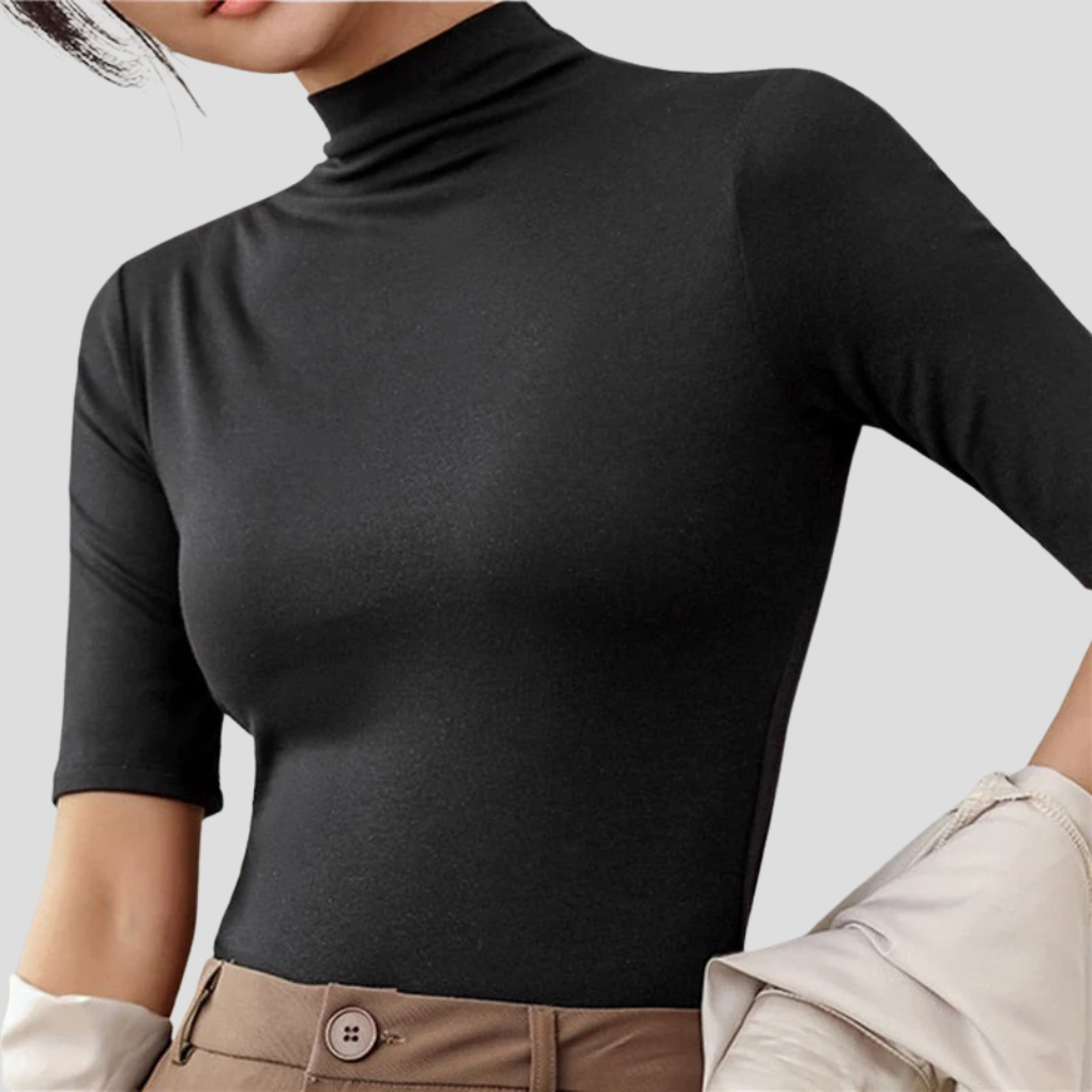 Elegant women's seamless ultra-thin turtleneck, soft long sleeve basic top, perfect for versatile layering.
