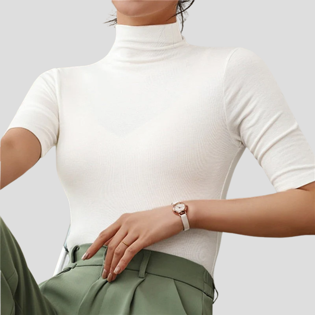 Slim fit women's ultra-thin seamless turtleneck, long sleeve top for comfortable everyday wear & layering.