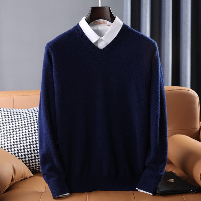 Women's elegant v-neck cashmere blend sweater, ideal for winter fashion comfort.