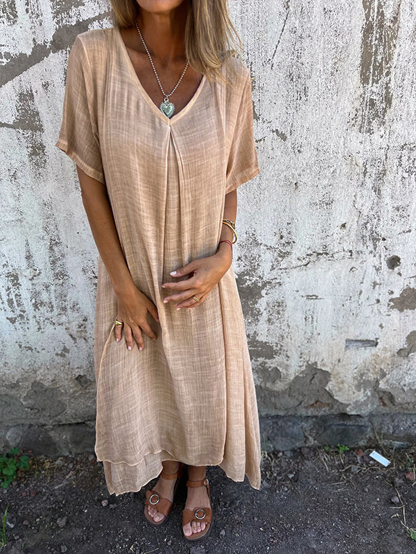 Women's V-Neck Kimono Midi Dress in a relaxed, flowy fit, perfect for casual summer daily wear.