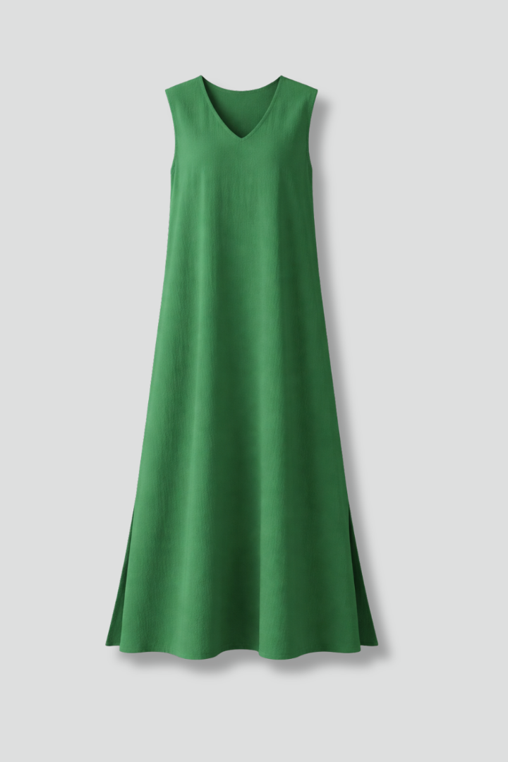 Women's V-neck maxi dress with side slit. Sleeveless, flowy & comfortable for summer.