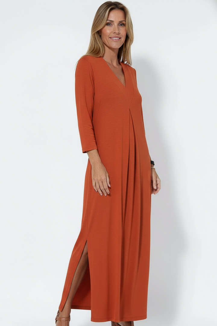 Comfortable and elegant women's V-neck maxi dress with a side slit for a graceful look.