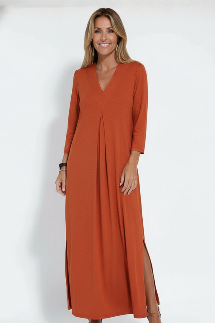 V-neck maxi dress for women, designed with a graceful side slit and sleeveless cut for summer.