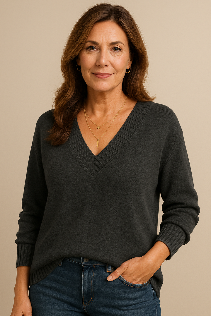 Women's everyday V-neck ribbed sweater. Relaxed fit, long sleeve, ultimate comfort.