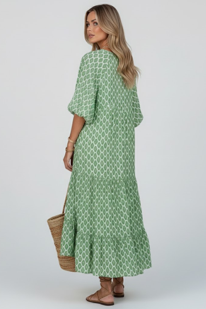 Versatile V-neck short sleeve maxi dress for women, offering flowy comfort and effortless summer style.