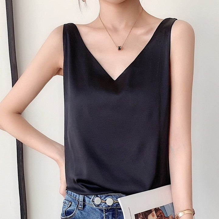 Women's V-neck sleeveless tank top with a loose, comfortable fit for effortless summer style.