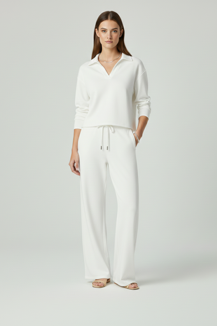 Women's V-Neck Top & Wide-Leg Trousers Set for effortless style. A comfortable, versatile two-piece outfit.