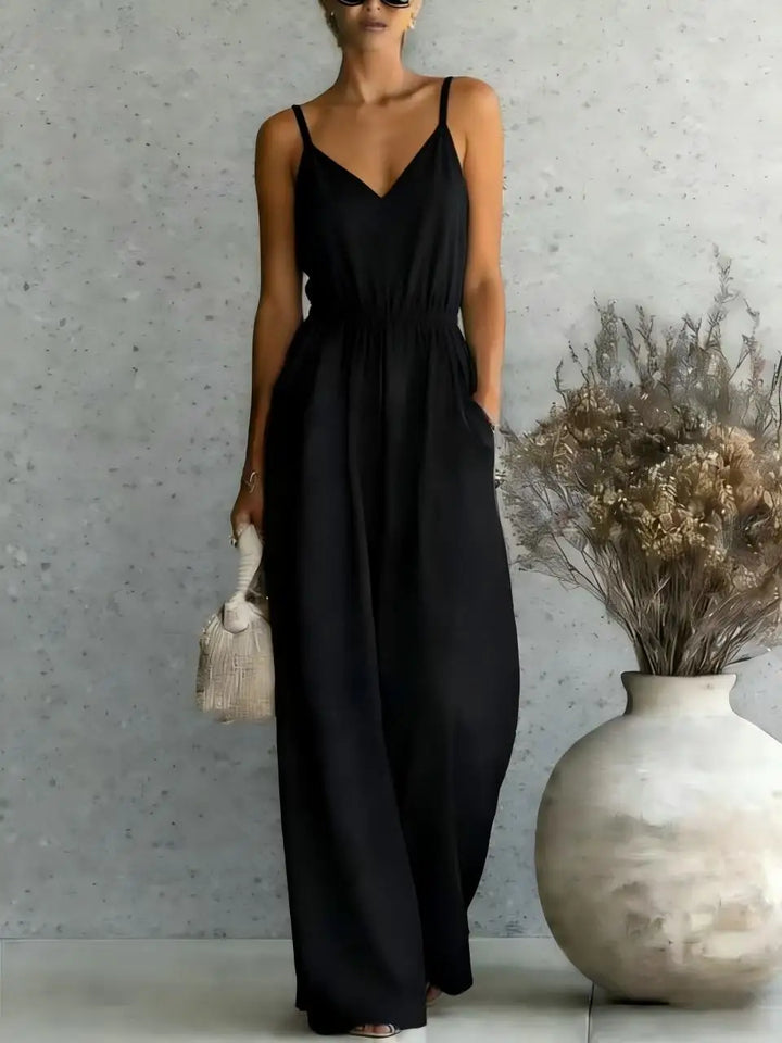 Sleeveless casual wide leg jumpsuit for women, ideal for summer vacation wear & effortless style.