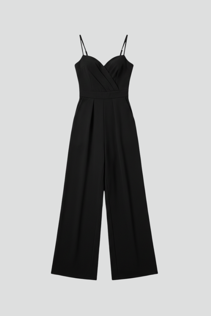 Women's V-neck wide leg jumpsuit in a chic solid color, perfect for effortless spring & summer style.