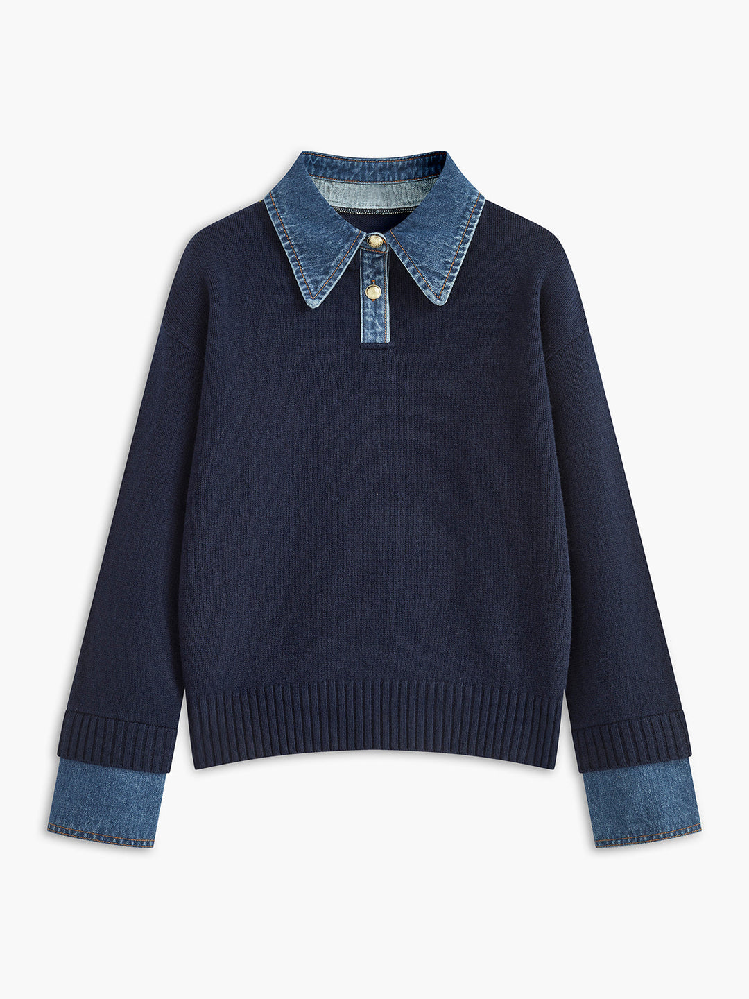 Women's versatile 2-in-1 lapel sweater, elegant button detail, perfect for office or chic casual wear.
