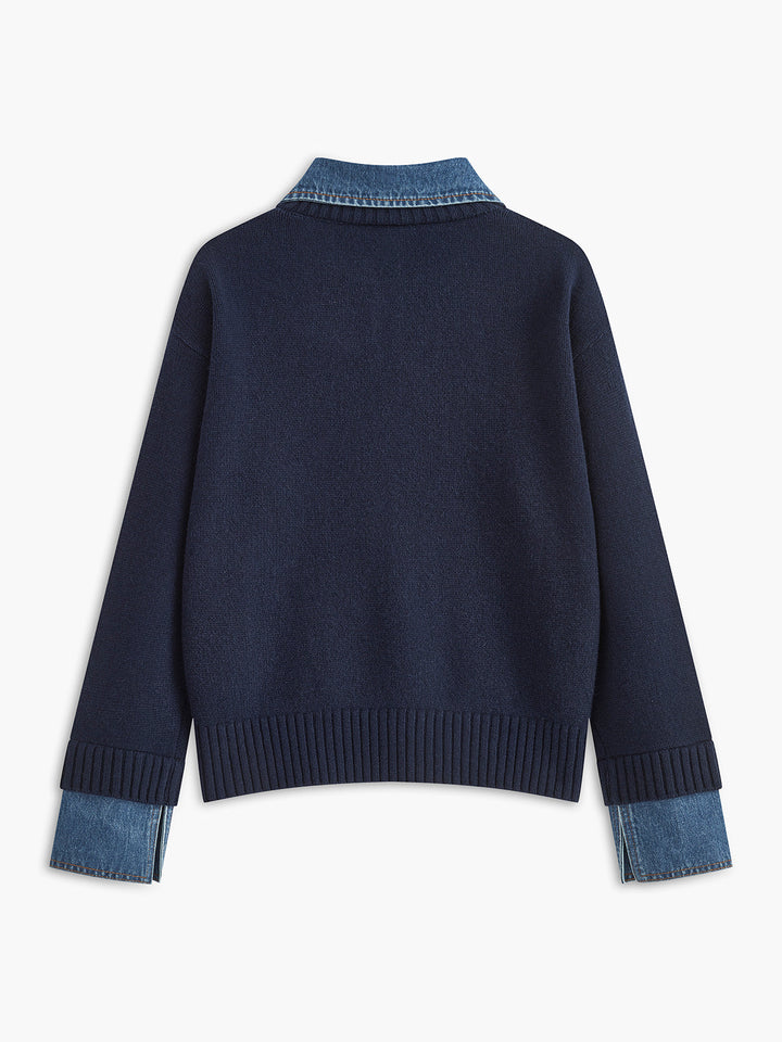 Elegant women's lapel sweater featuring button details, a stylish 2-in-1 top for office wear & leisure.