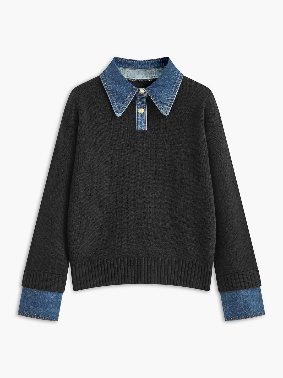 Stylish women's lapel sweater, 2-in-1 design with button accents, a versatile and elegant casual top.