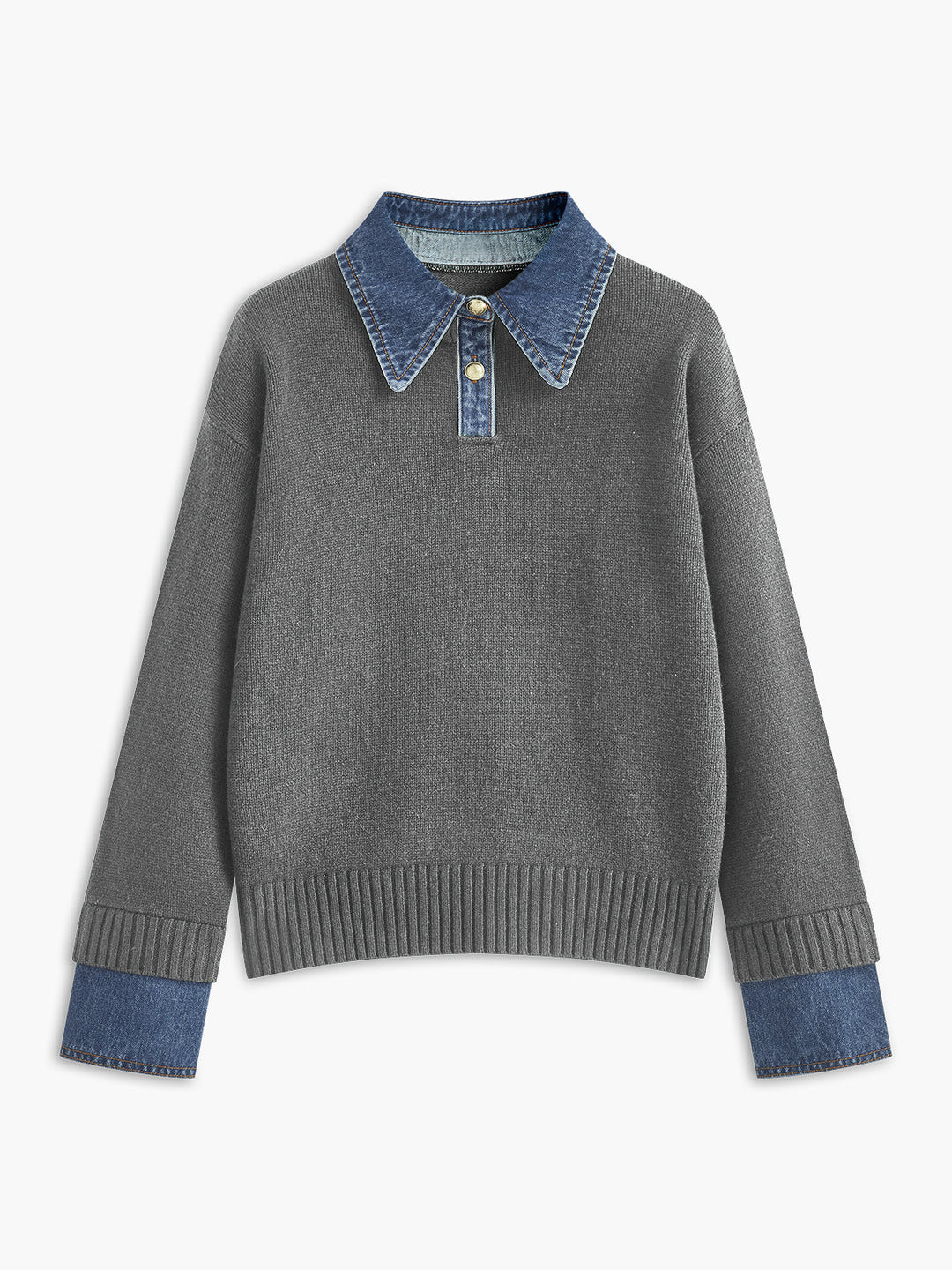 Women's elegant 2-in-1 lapel sweater, a versatile layered top with chic button details for women's fashion.