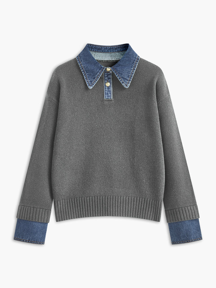 Women's elegant 2-in-1 lapel sweater, a versatile layered top with chic button details for women's fashion.