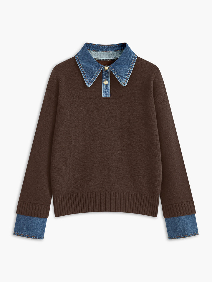 Sophisticated women's 2-in-1 lapel sweater, perfect for office wear or elegant leisure, a versatile top.