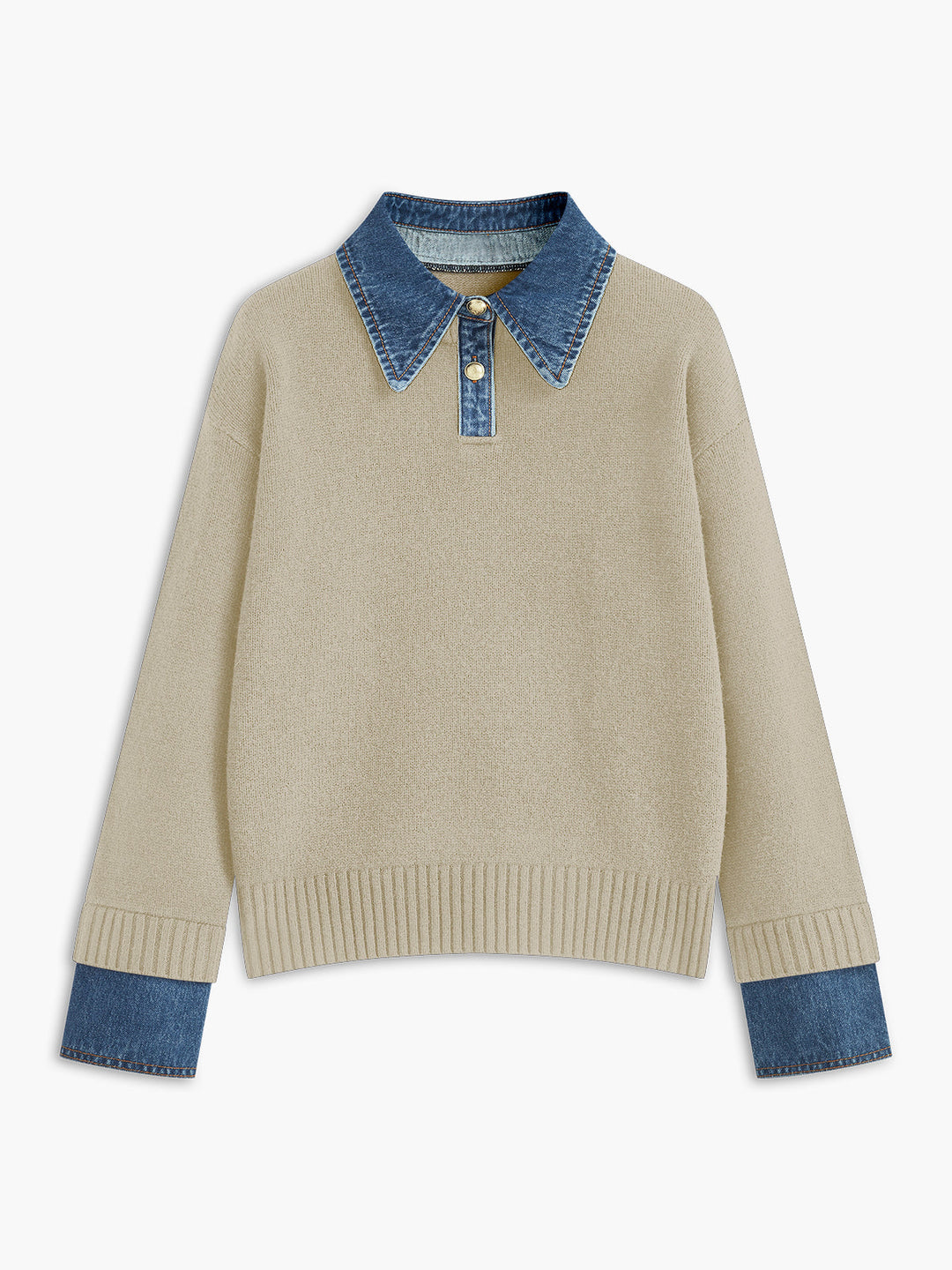 Soft women's lapel sweater, a chic 2-in-1 versatile top with elegant button details for modern fashion.