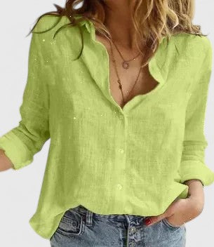 Soft lapel collar women's button down shirt, a classic and versatile long sleeve blouse.