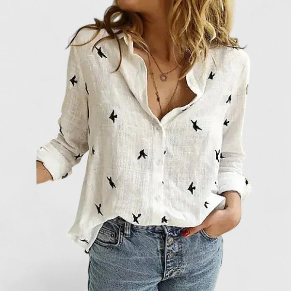 Dual-purpose women's button down shirt, perfect as a casual blouse or office top.