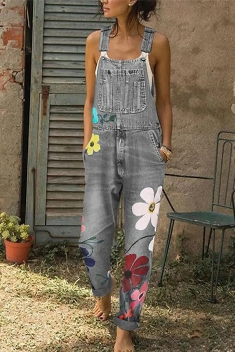Women's versatile jumpsuit overalls with adjustable straps, bib pocket, and ankle-length cut for comfortable casual wear.