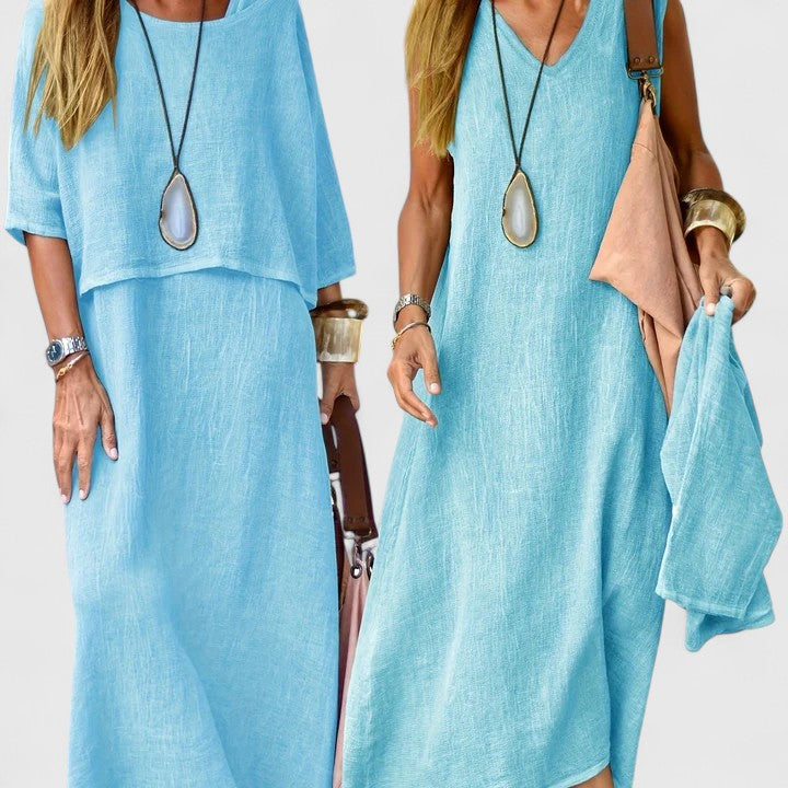 Casual elegant women's two-piece maxi dress set, perfect for summer style & spring fashion.