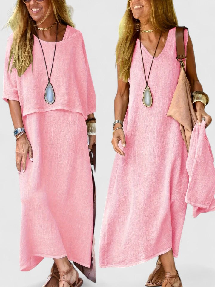 Travel-friendly women's two-piece maxi dress set, an effortless summer essential for any trip.