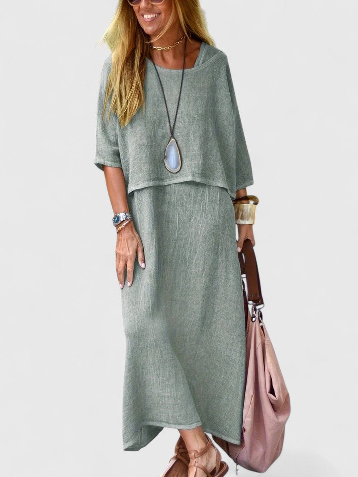 Spring/summer women's two-piece maxi dress set for casual elegance and versatile outfits.