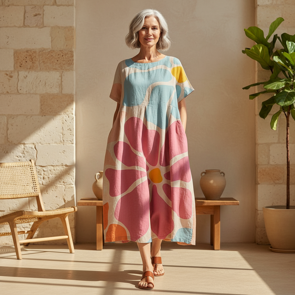 Women's vibrant floral maxi dress, flowy summer style, perfect for casual wear or vacation fashion.