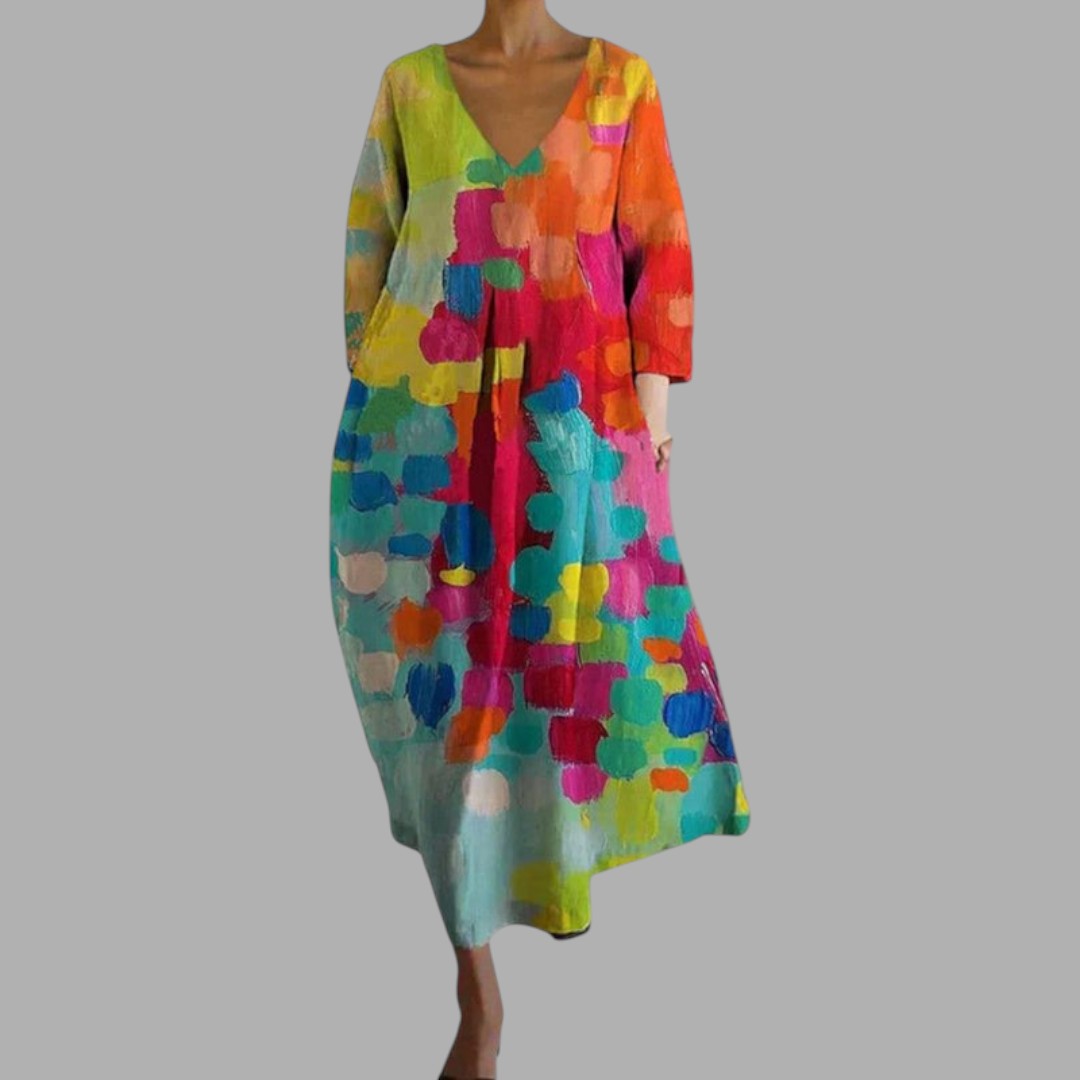 Women's vibrant printed casual dress. Comfortable, flowy, and stylish for summer daily wear or weekend outings.
